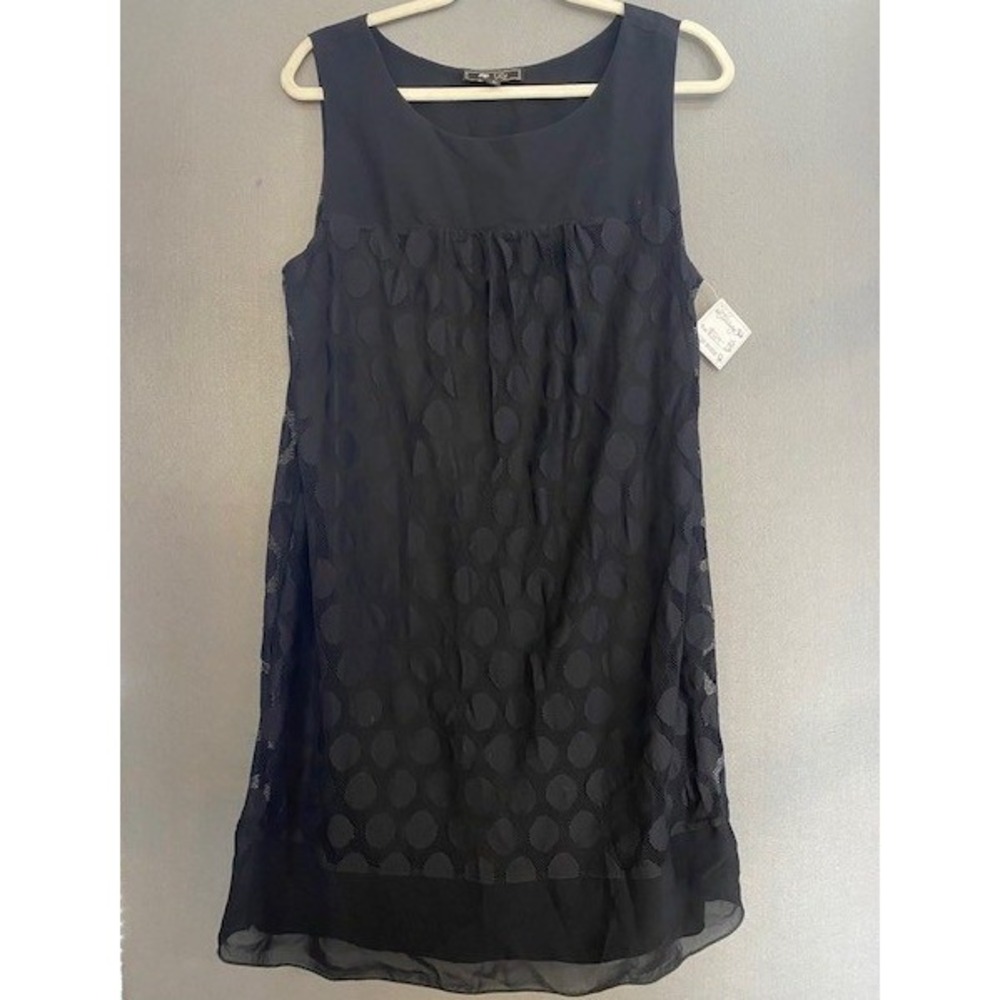 Lily Womens Size L Black Polka Dot Mesh Overlay Shift Dress Sleeveless NWT